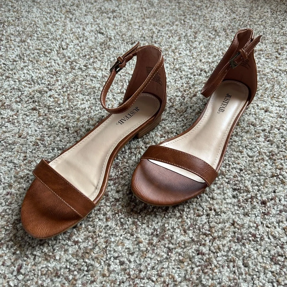 JustFab ‘Everyday Cool’ Ankle Strap Flat Sandals, Cognac - Picture 2 of 4
